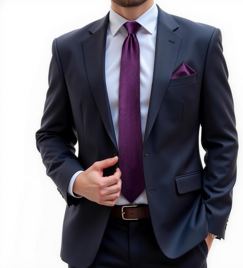 DiBanGu Mens Solid Color Tie and Pocket Square Set Woven Silk Plain Necktie & Handkerchief for Men Wedding Party Formal - Image 1
